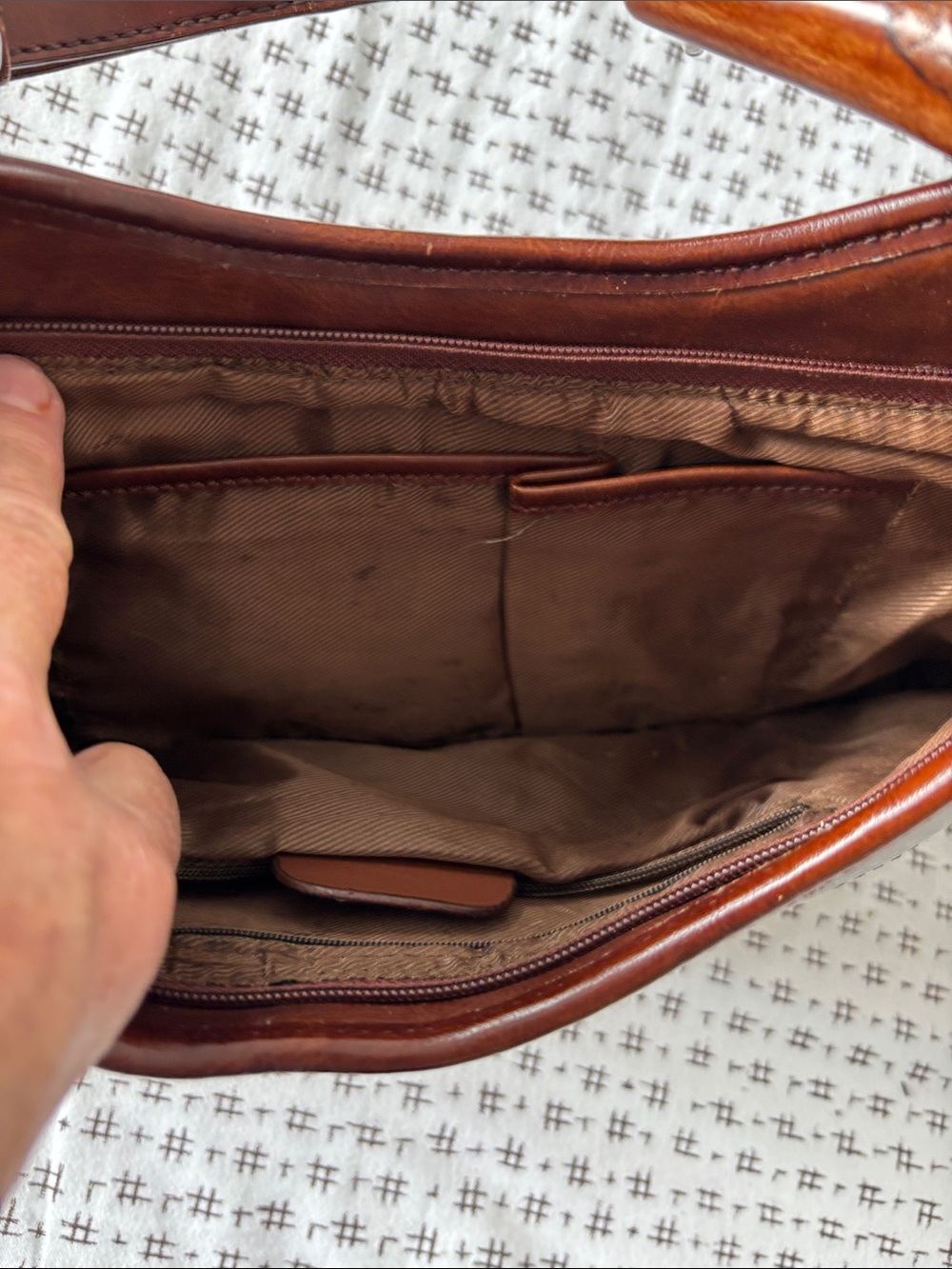 Gucci-style bag, layered leather, dark brown, lite brown, black, wood handle - Picture 10 of 16